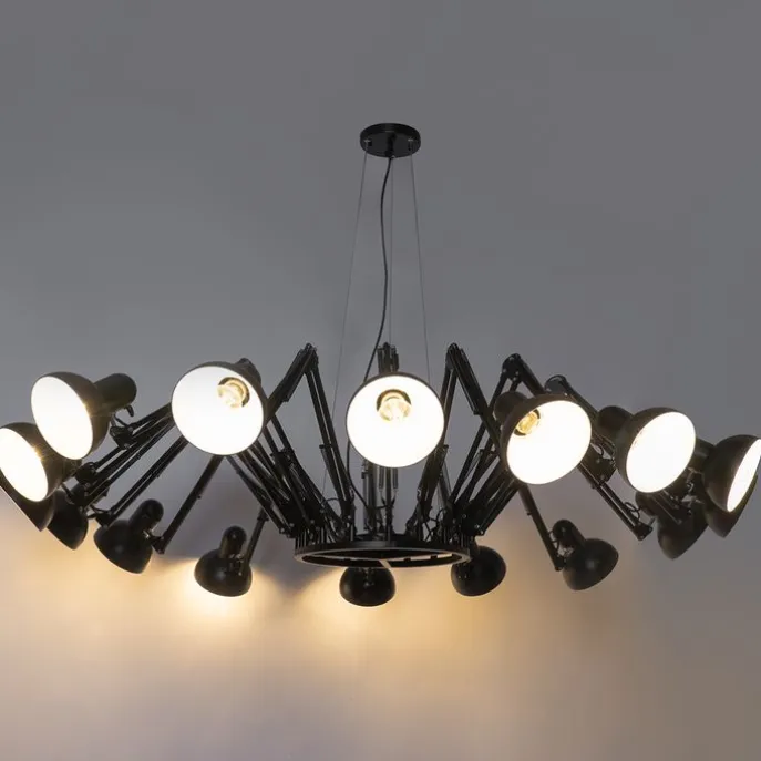 Industrielle Hängelampe schwarz 16-flammig verstellbar - Hobby Spinne