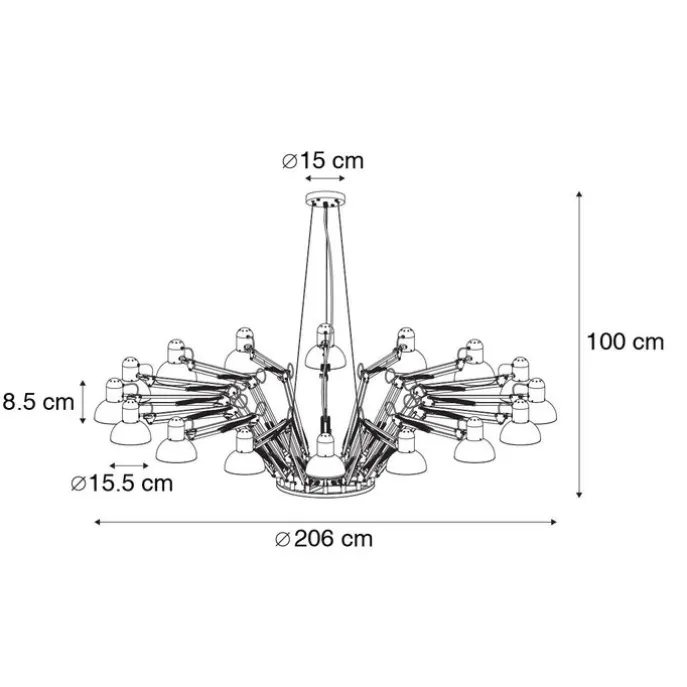 Industrielle Hängelampe schwarz 16-flammig verstellbar - Hobby Spinne