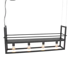 Industrielle Hängelampe schwarz mit Gestell 4-flammig - Cage Rack