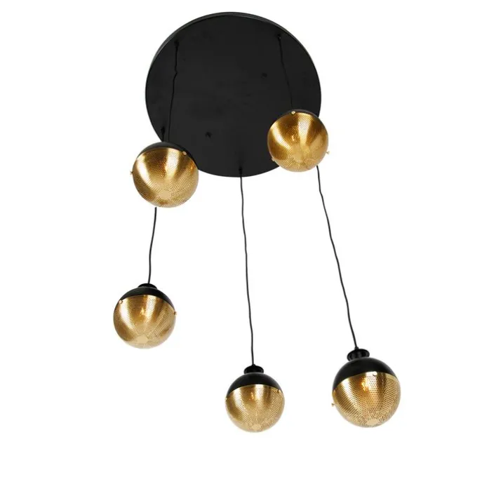 Industrielle Hängelampe schwarz mit Messing 5 Lichter - Haicha