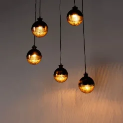 Industrielle Hängelampe schwarz mit Messing 5 Lichter - Haicha