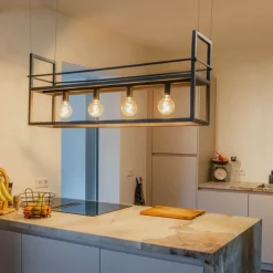 Industrielle Hängelampe schwarz mit Gestell groß 4-flammig - Cage Rack