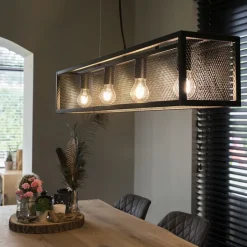 Industrielle Hängelampe schwarz mit Netz 4 Lichter – Cage