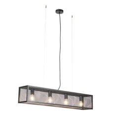 Industrielle Hängelampe schwarz mit Netz 4 Lichter – Cage