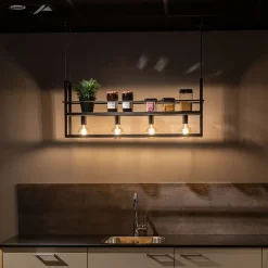 Industrielle Hängelampe schwarz mit Rack 4-Licht - Cage Rack
