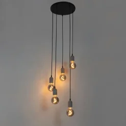 Industrielle Hängelampe schwarz mit Beton rund 5-Licht - Pedra