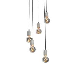 Industrielle Hängelampe schwarz mit Beton rund 5-Licht - Pedra