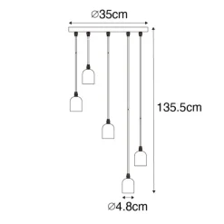 Industrielle Hängelampe schwarz mit Beton rund 5-Licht - Pedra