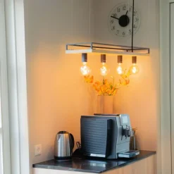 Industrielle Hängelampe schwarz mit Holz 4-Licht - Regal