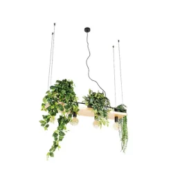 Industrielle Hängelampe schwarz mit Holz 4-Licht - Regal