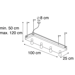 Industrielle Hängelampe schwarz mit Holz 4-Licht - Regal
