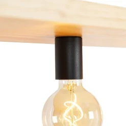 Industrielle Hängelampe schwarz mit Holz 4-Licht - Regal