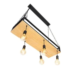 Industrielle Hängelampe schwarz mit Holz 5-Licht - Regal