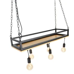 Industrielle Hängelampe schwarz mit Holz 5-Licht - Regal