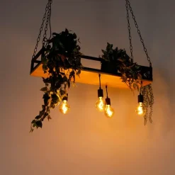 Industrielle Hängelampe schwarz mit Holz 5-Licht - Regal