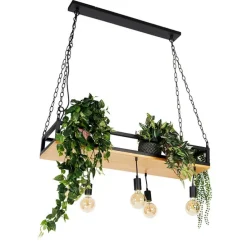Industrielle Hängelampe schwarz mit Holz 5-Licht - Regal