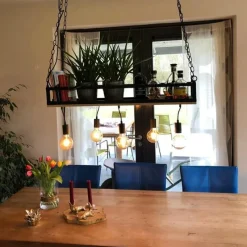 Industrielle Hängelampe schwarz mit Holz 5-Licht - Regal