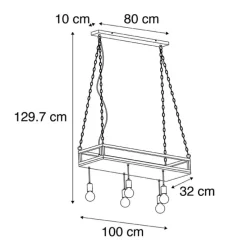 Industrielle Hängelampe schwarz mit Holz 5-Licht - Regal