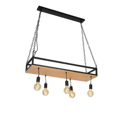 Industrielle Hängelampe schwarz mit Holz 5-Licht - Regal