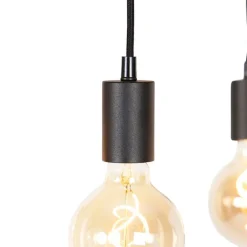 Industrielle Hängelampe schwarz mit Holz 5-Licht - Regal