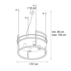 Industrielle Hängelampe schwarz mit rundem 4-Licht-Rack - Cage Rack