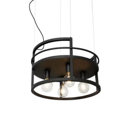 Industrielle Hängelampe schwarz mit rundem 4-Licht-Rack - Cage Rack