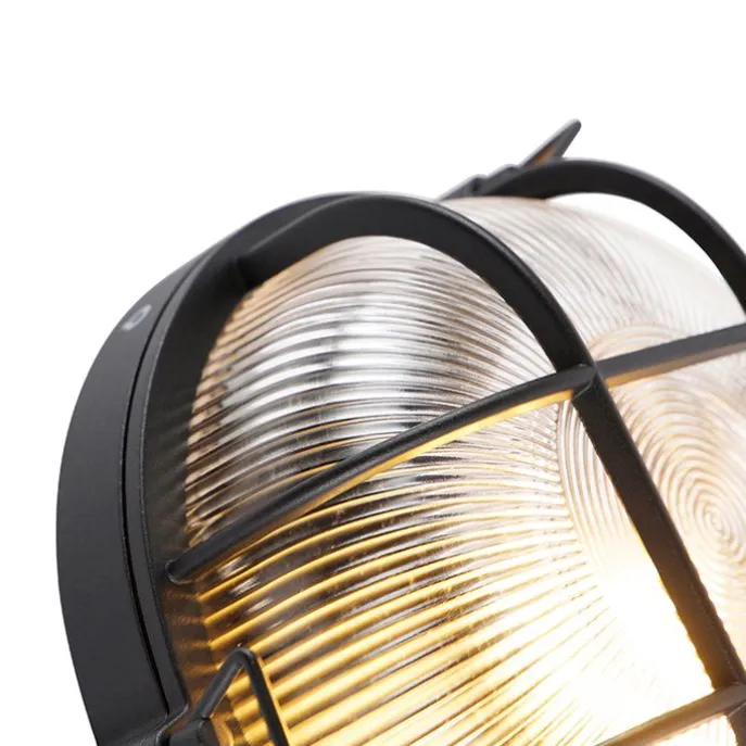 Industrielle runde Wandleuchte schwarz IP44 - Noutica