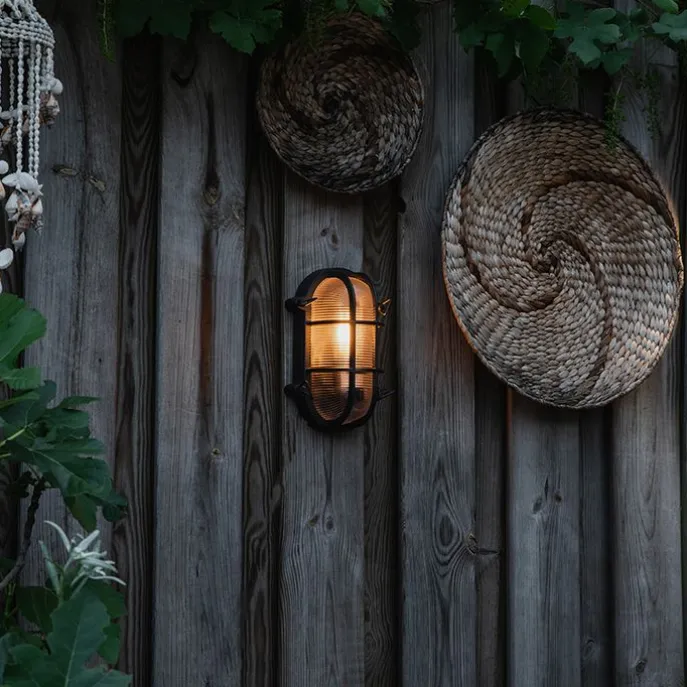 Industrielle Wand- und Deckenleuchte schwarz oval IP44 - Noutica