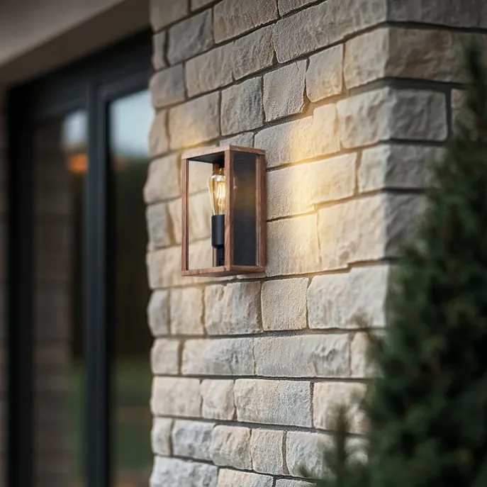 Industrielle Wandleuchte Holzoptik 26 cm IP44 - Charlois