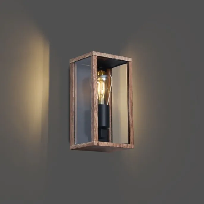 Industrielle Wandleuchte Holzoptik 26 cm IP44 - Charlois