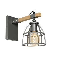 Industrielle Wandleuchte dunkelgrau und Holz verstellbar – Arthur