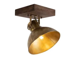 Industrieller Deckenspot Bronze mit Holz 30 cm - Mangos