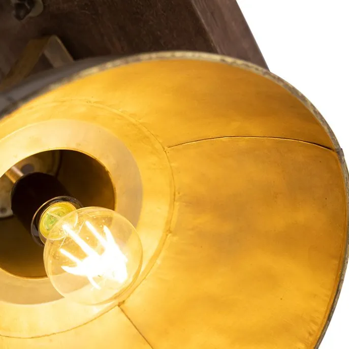 Industrieller Deckenspot Bronze mit Holz 30 cm - Mangos