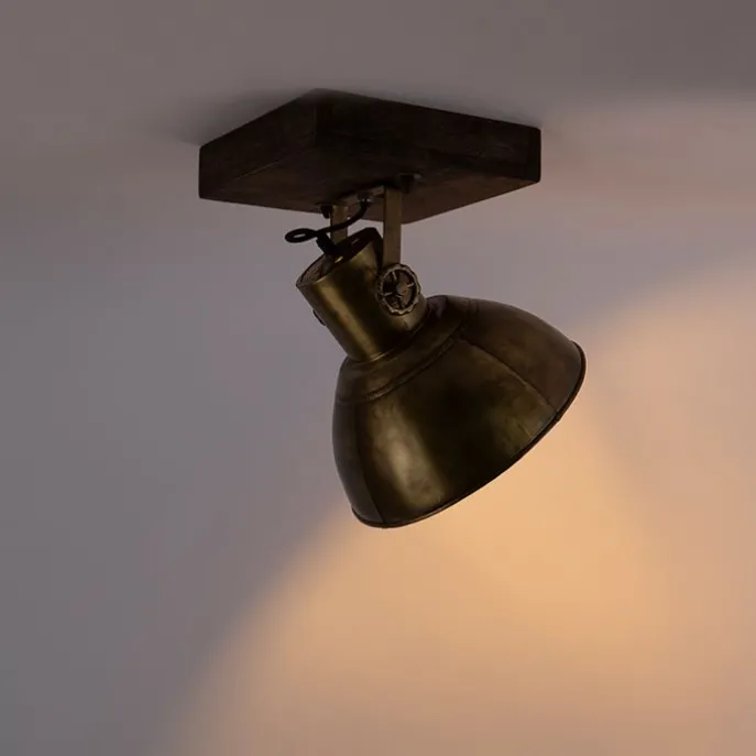 Industrieller Deckenspot Bronze mit Holz 30 cm - Mangos