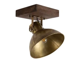 Industrieller Deckenspot Bronze mit Holz 30 cm - Mangos
