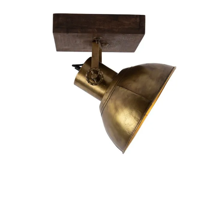 Industrieller Deckenspot Bronze mit Holz 30 cm - Mangos