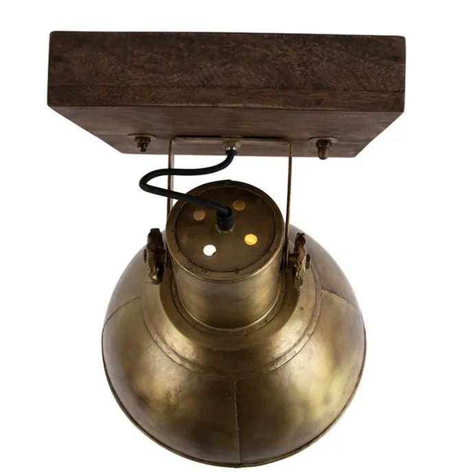 Industrieller Deckenspot Bronze mit Holz 30 cm - Mangos