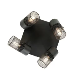 Industrieller Deckenstrahler schwarz 4-flammig verstellbar - Jim