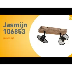 Industrieller Deckenstrahler schwarz mit Holz 2-flammig - Jasmijn