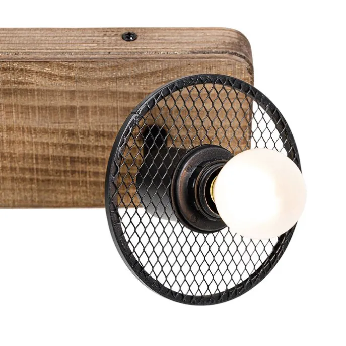 Industrieller Deckenstrahler schwarz mit Holz 2-flammig - Jasmijn