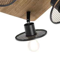 Industrieller Deckenstrahler schwarz mit Holz 4-flammig - Jasmijn