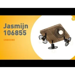 Industrieller Deckenstrahler schwarz mit Holz 4-flammig - Jasmijn