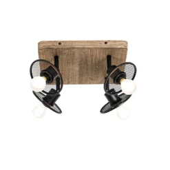 Industrieller Deckenstrahler schwarz mit Holz 4-flammig - Jasmijn