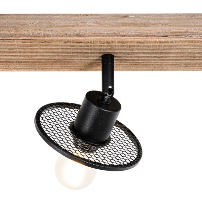 Industrieller Deckenstrahler schwarz mit Holz 3-flammig - Jasmijn