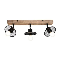 Industrieller Deckenstrahler schwarz mit Holz 3-flammig - Jasmijn