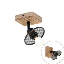 Industrieller Deckenstrahler schwarz mit Holz - Jasmijn