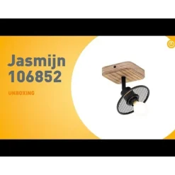 Industrieller Deckenstrahler schwarz mit Holz - Jasmijn