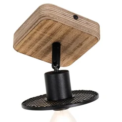 Industrieller Deckenstrahler schwarz mit Holz - Jasmijn