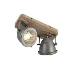 Industrieller Smart Spot grau mit Holz inkl. 2 WiFi GU10 - Emado