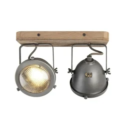 Industrieller Smart Spot grau mit Holz inkl. 2 WiFi GU10 - Emado